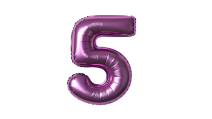 Purple Metallic Number 5 Balloon on Transparent for Bright Event Decor, PNG Transparent