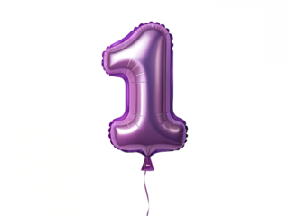 Purple Metallic Number 1 Balloon on Transparent for Fun and Festive Celebrations, PNG Transparent
