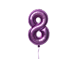 Purple Metallic Number 8 Balloon on Transparent for Festive Celebration Themes, PNG Transparent