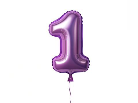 Purple Metallic Number 1 Balloon on Transparent for Fun and Festive Celebrations, PNG Transparent