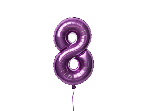 Purple Metallic Number 8 Balloon on Transparent for Festive Celebration Themes, PNG Transparent
