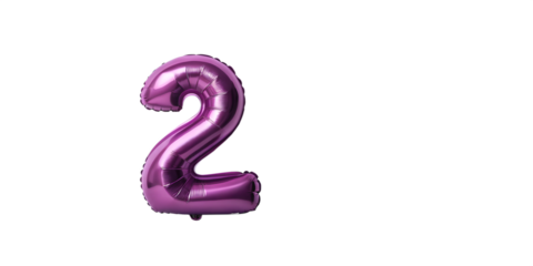 Purple Metallic Number 2 Balloon for Fun and Vibrant Party Decor, PNG Transparent