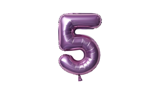 Purple Metallic Number 5 Balloon for Fun and Festive Party Themes, PNG Transparent
