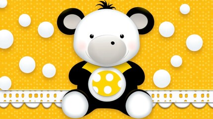 Naklejka premium Cute Panda Bear Illustration on Bright Yellow Background with Circles