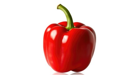 Single vibrant red bell pepper, glossy skin, isolated, fresh,  background