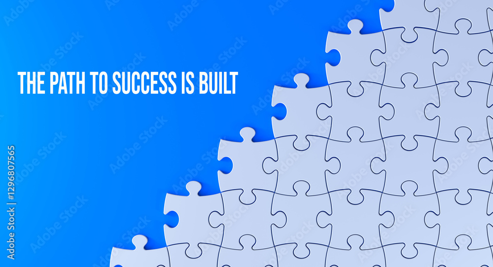 Wall mural the path to success is built text message on jigsaw puzzle. blue background and word banner concept