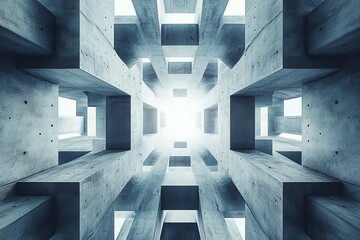 Abstract Concrete Structure Modern Architecture Design Blue Grey Geometric Building Interior...