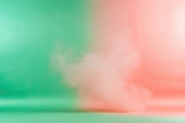 Soft smoke swirls against contrasting green and pink backgrounds