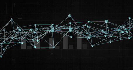 Network of connections and data processing image over financial charts