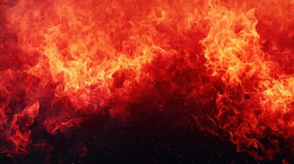 Intense flames in vibrant colors create a dynamic and dramatic background.
