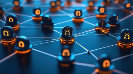 Connected Network of Digital Nodes with Communication and Technology Concept