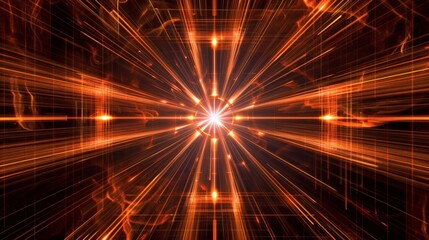 A star-shaped burst of orange light with energy lines radiating from the center, the design conveys speed and power, befitting a high-tech product concept.