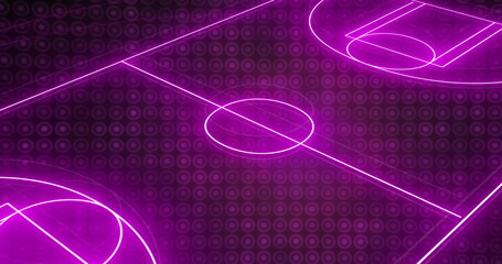 Naklejka premium Image of digital data processing over neon basketball court