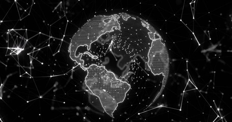 Image of globe over network of connections on black background