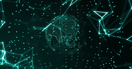 Image of globe over network of connections on black background