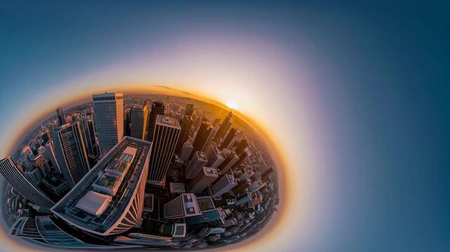 Tiny Planet Cityscape at Sunrise