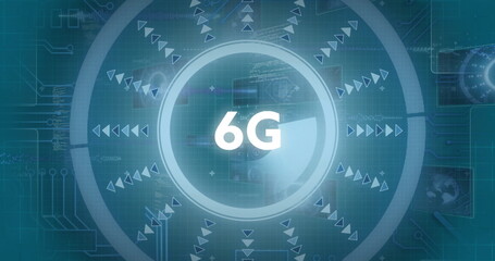 Image of scope scanning with 6g over data processing on black background