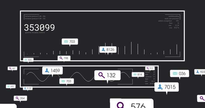 Image of media icons over data processing