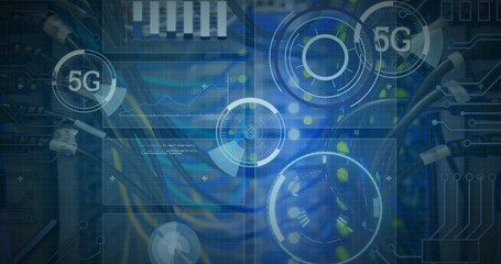 Image of 5g text and digital data processing over computer servers