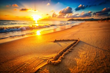 Seven Written in Sand on Beach - Summer Vacation Concept Stock Photo