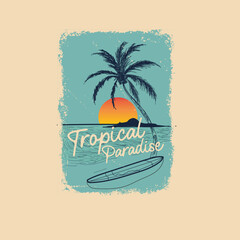 Tropical Summer sunset palm tree nature hand drawn vector illustration.eps