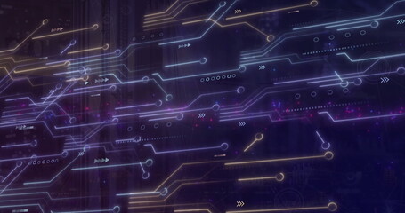Image of circuit board and data processing over computer servers