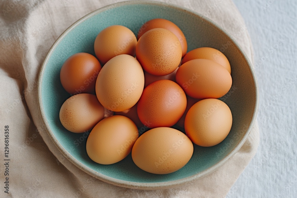 Poster a rustic ceramic bowl filled with multiple egg yolks, glowing under soft natural light