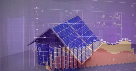 Image of house of solar panels over data processing