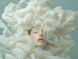 Fototapeta premium Fluid motion portrait of a woman ethereal studio fine art dreamlike atmosphere close-up view surreal beauty