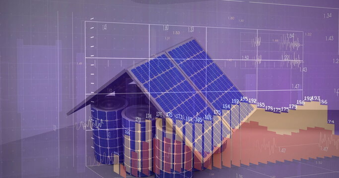 Image of house of solar panels over data processing