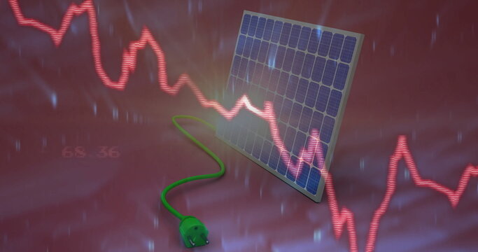 Image of diagrams and solar panels over data processing