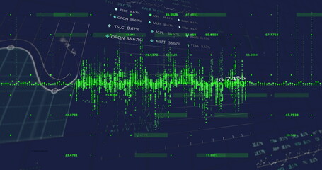 Image of financial data processing over dark background