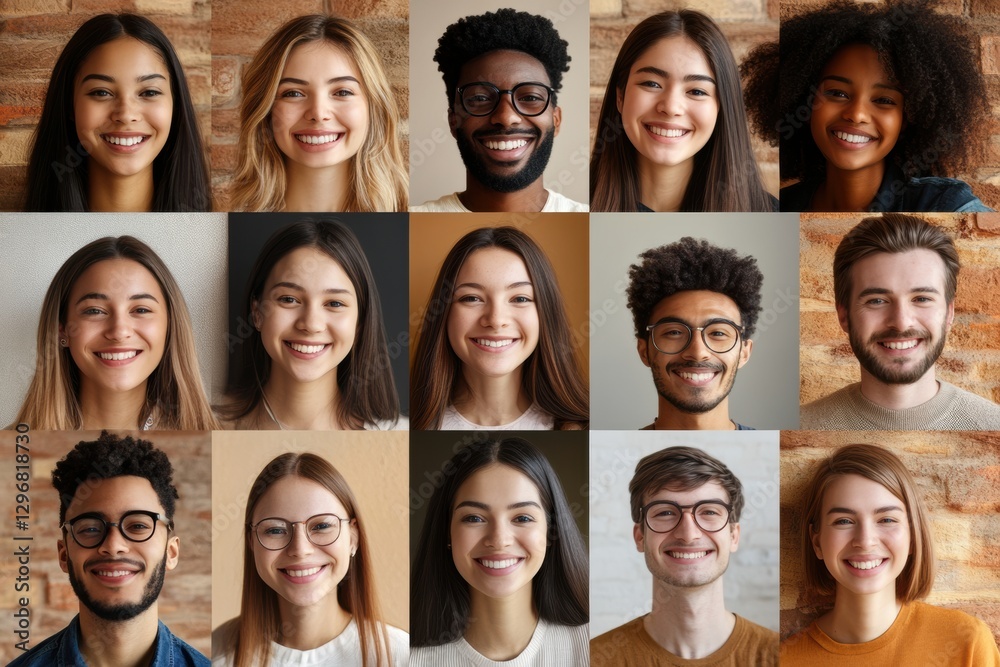Fototapete Diverse group of friends smiling on a video call while connecting from various locations in a cheerful atmosphere. Generative AI