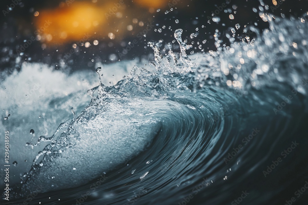 Wall mural dynamic wave in ocean water splashing close-up with bubbles