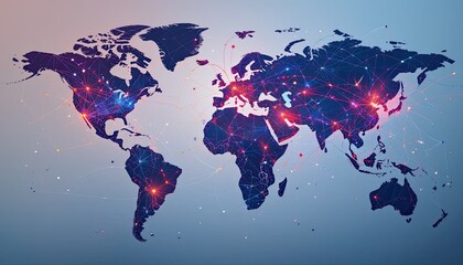 Fototapeta premium Global network connections world map digital art modern technology aerial view connectivity
