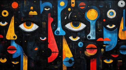 Abstract faces, cosmic background, modern art, wall mural, design