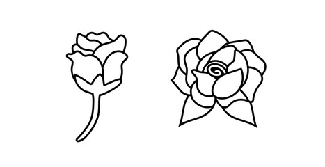 Two simple rose drawings showing floral design with minimal line art and elegant shapes.