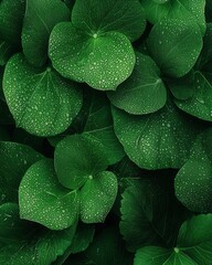 Obraz premium Raindrops on green leaves nature close-up lush environment freshness concept