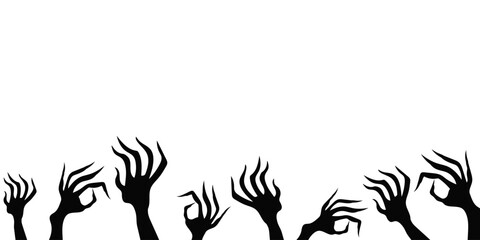 Silhouette of haunting demon hands with claws, ideal for eerie Halloween parties and horror themed artwork.