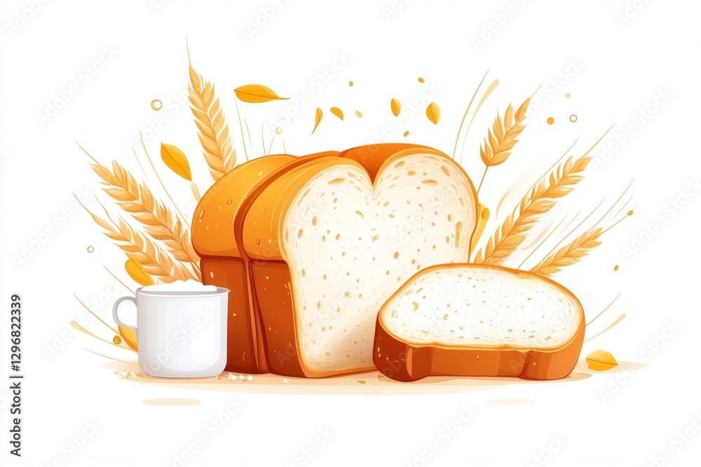 Poster a simple vector illustration of a loaf of bread, designed with clean lines and warm colors
