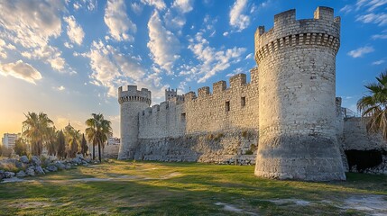 Ancient castle sunset cityscape