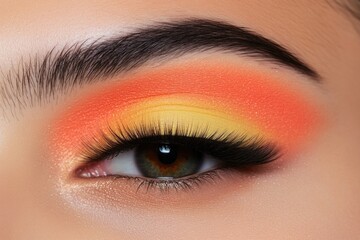 Vibrant eye makeup featuring gradient of orange and yellow hues