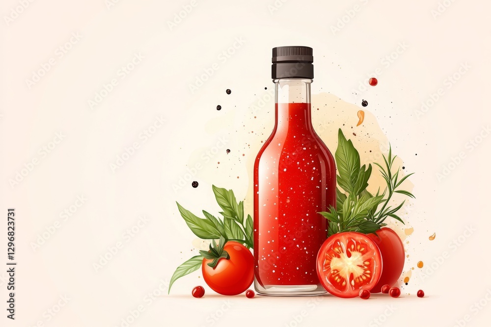 Poster a simple, clean icon of a tomato sauce bottle with a subtle swirl representing richness