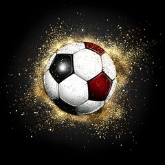 Fototapeta premium Soccer ball in motion with vibrant bursts of color and sparkle on a dark background