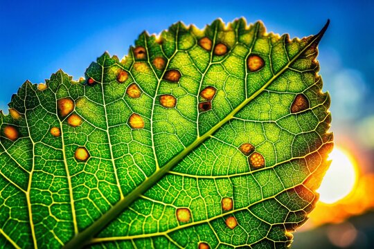 Silhouette of Gall Mite (Vasates quadripedes) Infestation on Green Leaf