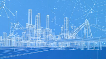 Obraz premium Abstract cityscape wireframe, futuristic city model. Possible use Background for technology, architecture, or design presentation