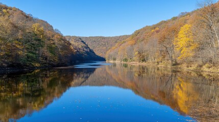 Fototapeta premium Scenic Autumn Reflections on Calm Water Surface