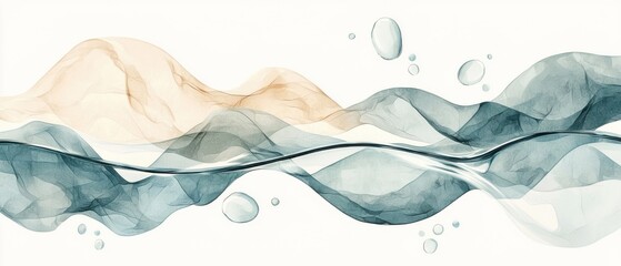 Flowing water colors abstract art digital artwork calm environment horizontal view serenity concept
