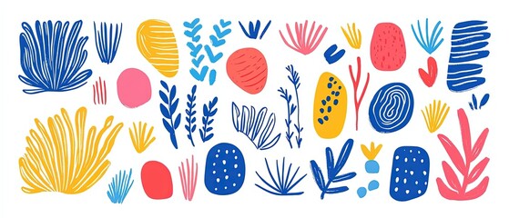 Fun and Colorful Abstract Line Doodle Shape Set for Children's Decorations or Party Celebrations in a Modern Minimalist Style