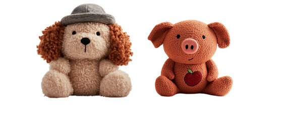 Png of Plush Toy Duo &ndash; Dog with Hat and Pig with Apple Design on transparent background.
